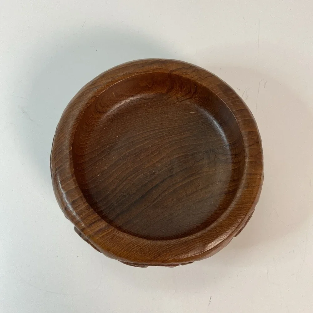 Vintage Decorative Teak Wood Carved Bowl Catch All Key Jewelry Trinket Dish